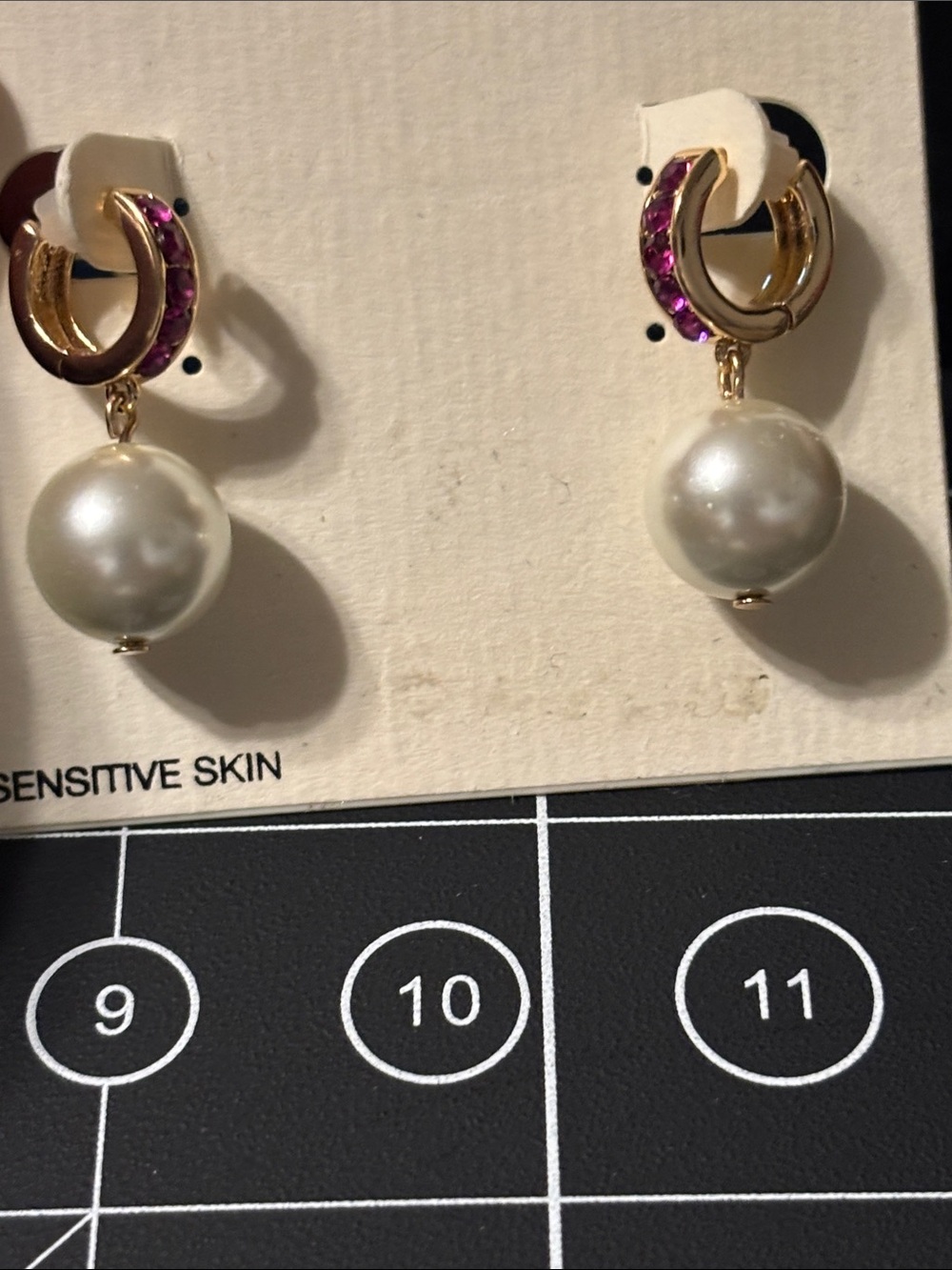 Gold-Tone Pink Crystal Hoop Pearl Drop‎ Earrings Dangle Drop - Picture 7 of 11